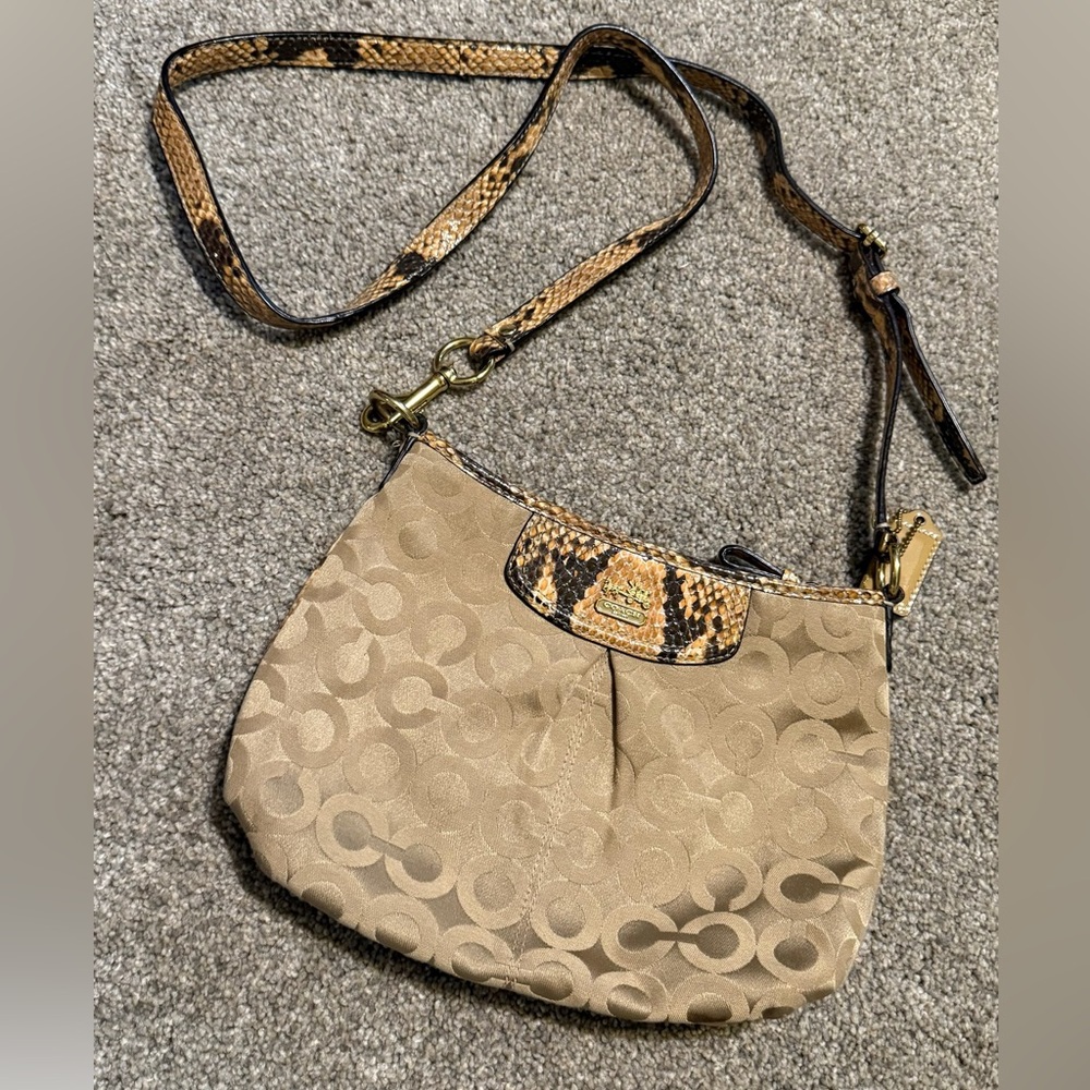Vintage Coach Canvas Crossbody Bag with Snakeskin Effect Strap